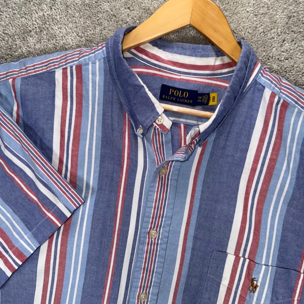 Polo Ralph Lauren Mens 3XB Red White Blue Striped SS Flesh Pony Button Shirt